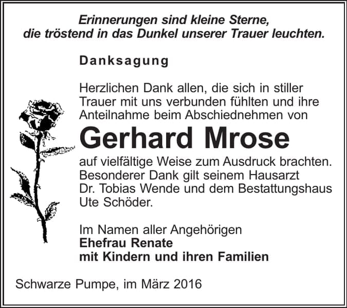 Danksagung Gerhard Mrose