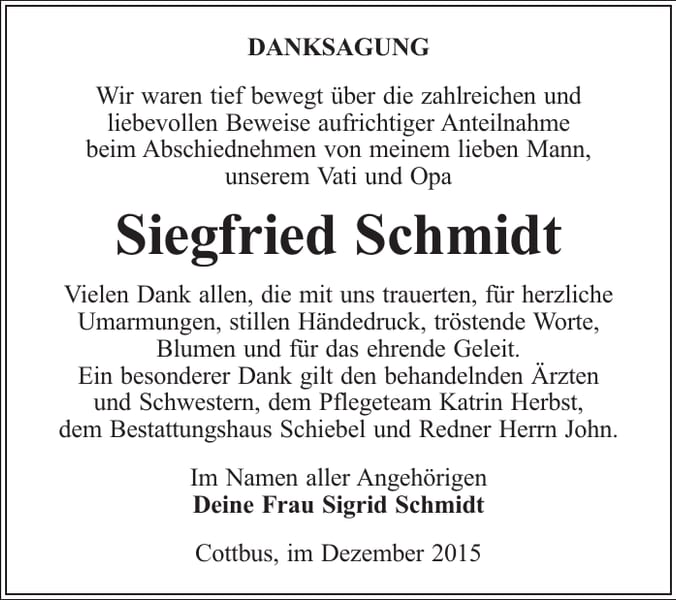 Danksagung Siegfried Schmidt