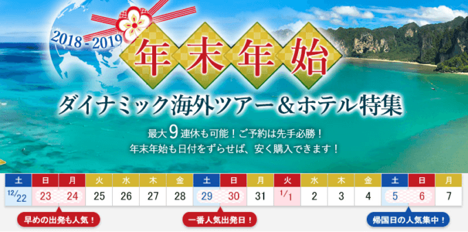 【年末年始限定】ena(イーナ)格安航空券「ダイナミック海外ツアー&ホテル」特集