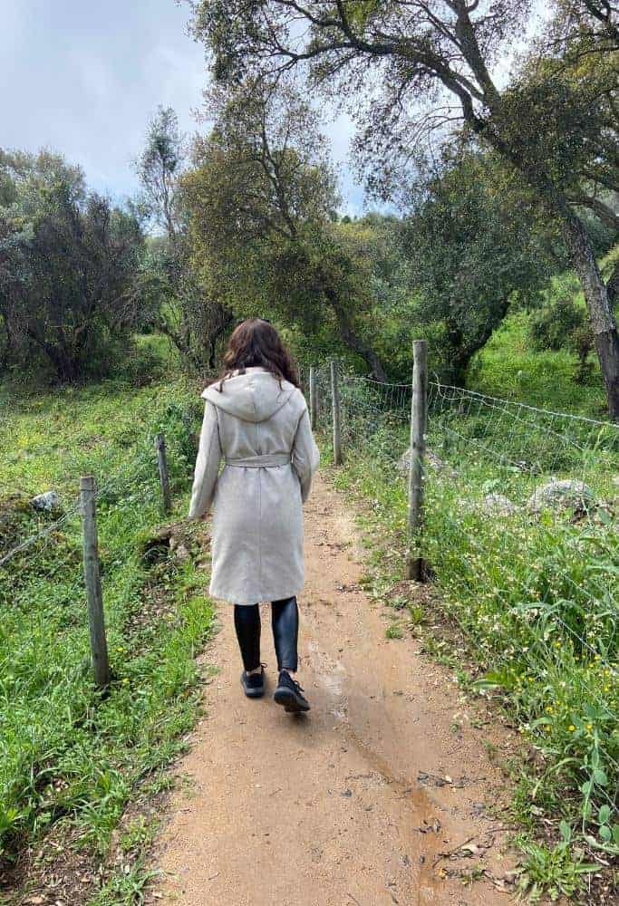 Michelle walking the trails to the monoliths around Evora.