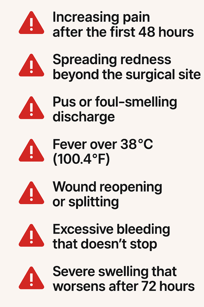 Cyst removal recovery warnings infographic