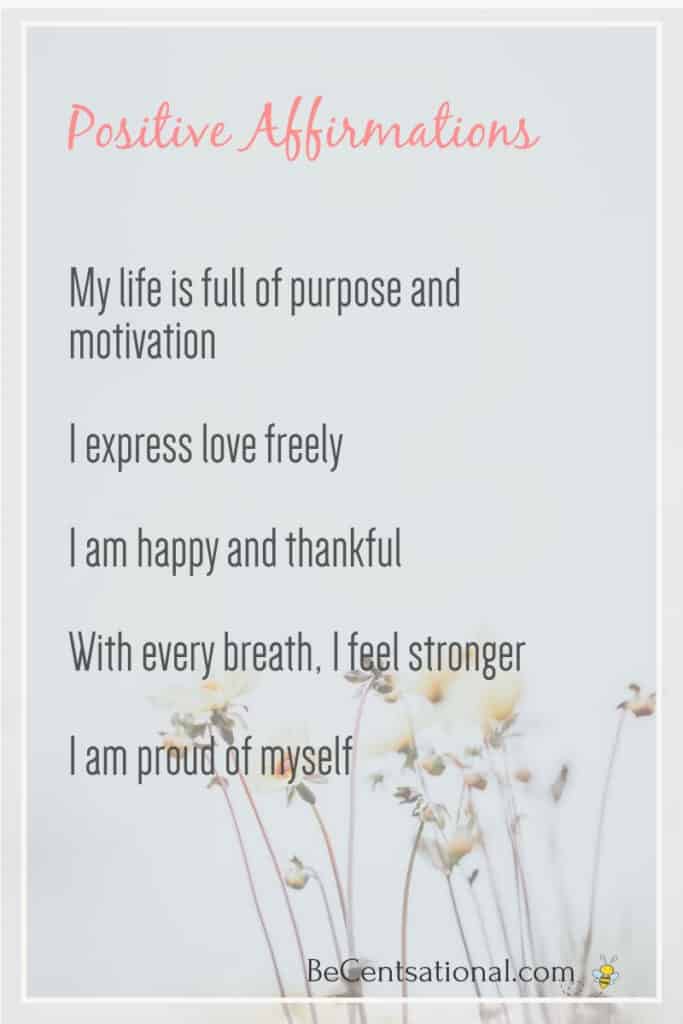 flower background with List of positive affirmations text overlay