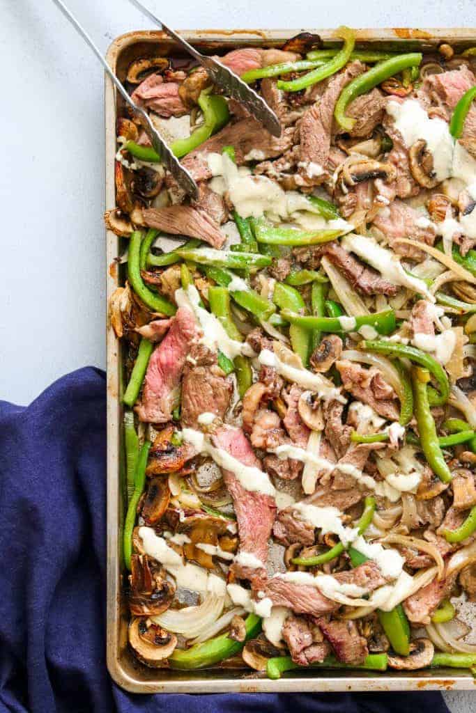 sheet pan philly cheesesteak