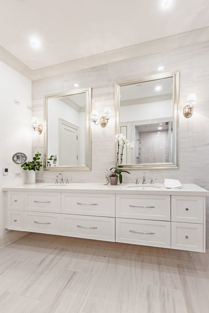 vertical image of double vanity top by bozena voytko interior photography
