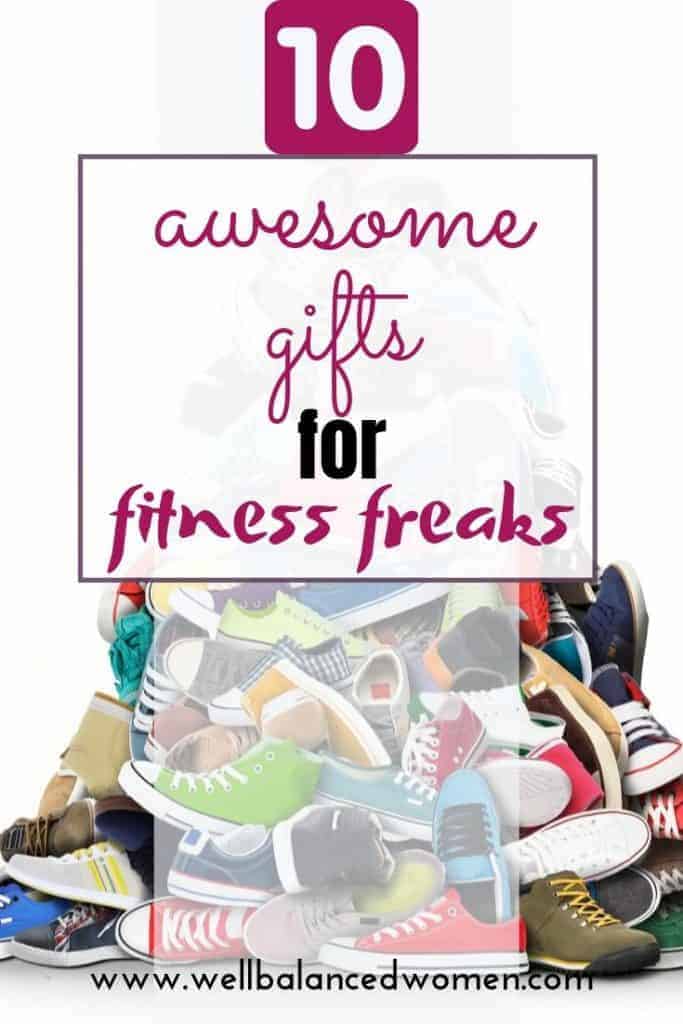 pile of workout shoes with 10 awesome gifts for fitness freaks