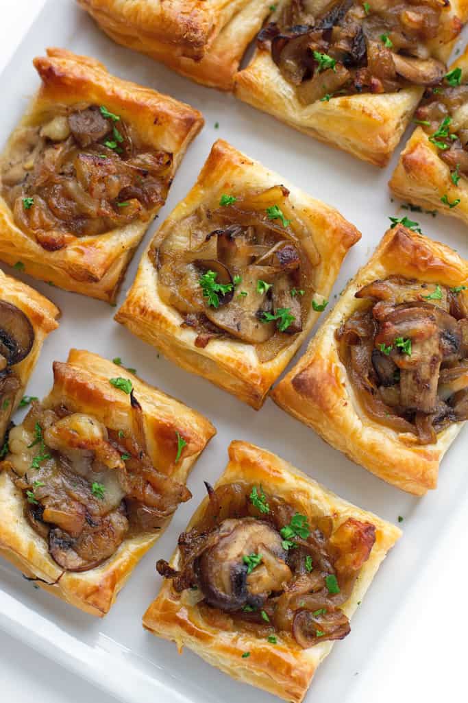 Caramelized onion bites with mushrooms easy thanksgiving appetizer