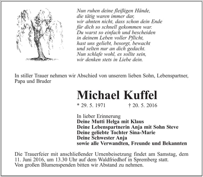 Traueranzeige Michael Kuffel