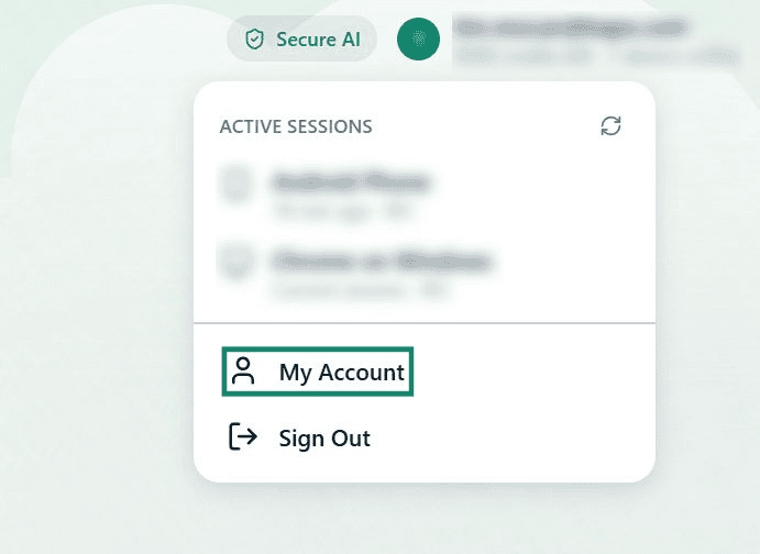 Screenshot shows a dropdown menu. An arrow points to My Account.