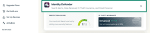ExpressVPN+ dashboard showing Identity Defender highlighted.