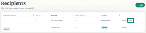 ExpressMailGuard Recipients tab with the Delete button next to a recipient highlighted.