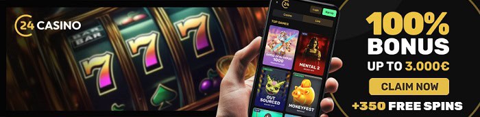 24Casino 100% free bonus and 350 gratis spins