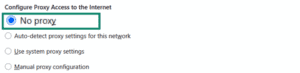 No proxy setting shown in the Firefox settings menu