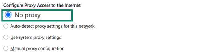 No proxy setting shown in the Firefox settings menu
