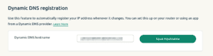 Dynamic DNS Registration section showing the hostname registration screen for ExpressVPN.