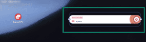 Googlebook home screen displaying a placed ExpressVPN widget in "Not Connected" state with Austria selected, highlighted in a green box.