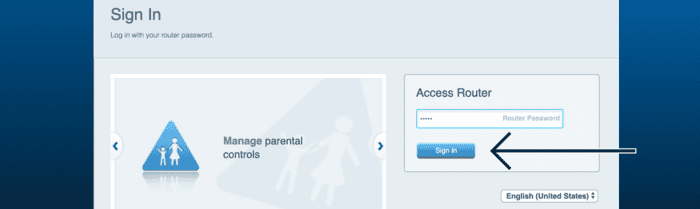 Voer het wachtwoord van uw router in en klik op “Inloggen.