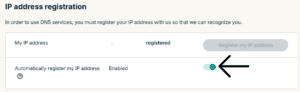 "Automatically register my IP address" option checked in the ExpressVPN IP settings