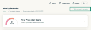 The Edit monitored information option in Identity Defender in the ExpressVPN+ portal.