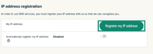 The "Register my IP address" button in the IP registration section of the ExpressVPN+ portal.