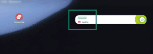 Googlebook home screen ExpressVPN widget in "Connected" state, with the location info area showing Austria highlighted in a green box.