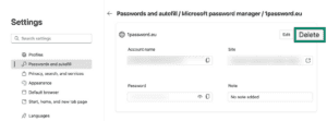 Microsoft Edge browser clear passwords settings.