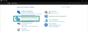Windows' "Network and Internet" option in Control Panel.