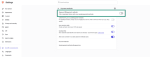 Payment method autofill settings in Brave browser.