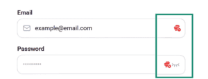Registration form with email and password input fields, with the ExpressKeys icons highlighted in a green box.