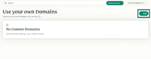 The ExpressMailGuard custom domain page, with the button for adding new custom domains highlighted