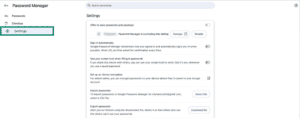 Google Password Manager settings.