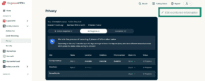 The Data Removal dashboard, highlighting the Edit monitored information option.