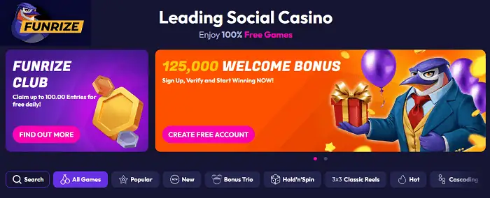 Funrize Casino Free Games and Gold Coins for registration! 