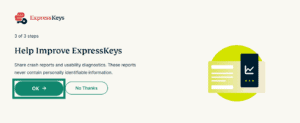 The ExpressKeys diagnostics data request page.