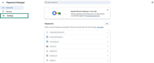 Google Password Manager settings.