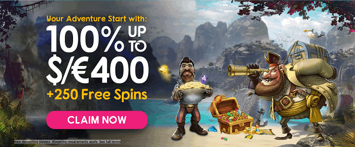 100% welcome bonus and 250 free spins 