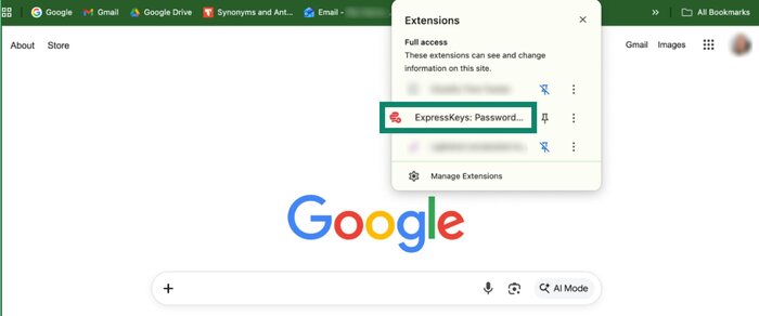 Browser-Erweiterung von ExpressKeys.