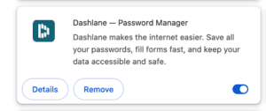 Dashlane password manager extension in Chrome.
