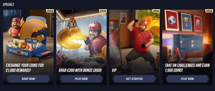 Vegas Hero Casino Promotions - Bonus Crab, VIP Program, Tournaments, Challanges, Bonus Codes, Shop, and more! 