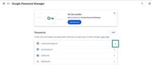 Google Password Manager settings.