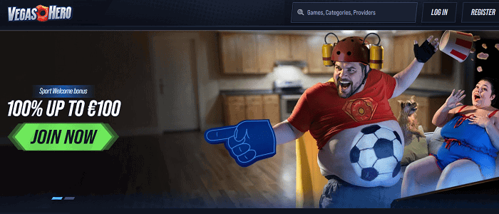 Vegas Hero Sports Betting: 100% up to 100 EUR welcome bonus on deposit 