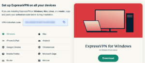 ExpressVPN Windows download page with activation code