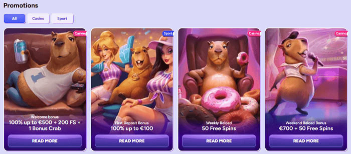 Spinbara Promotions and Bonus Crab games