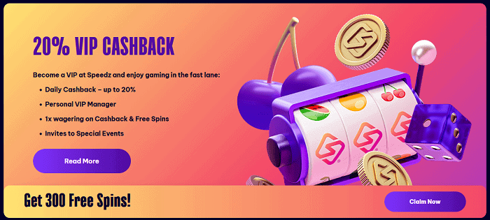 Speedz Bonus: 300 free spins on first deposit 