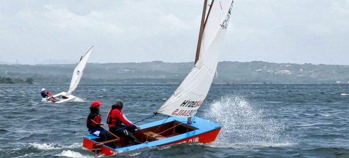 Two Oz Goose sailboats in very strong wind and waves
