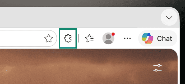 Microsoft Edge toolbar with the Extensions button highlighted.