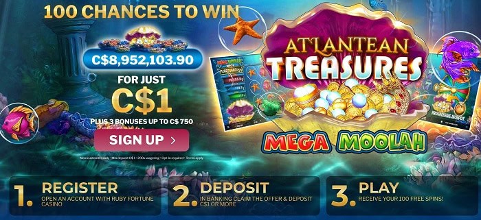 $1 deposit = 100 free spins 