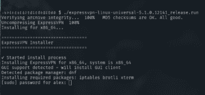 ExpressVPN installation process shown in the Linux terminal.