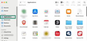 The Applications tab in Finder on a Mac.