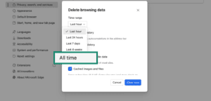 Microsoft Edge browser clear autofill form data settings.