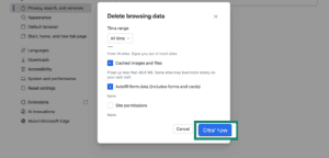 Microsoft Edge browser clear autofill form data settings.